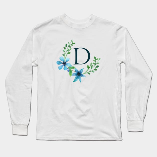 Floral Monogram D Pretty Blue Flowers Long Sleeve T-Shirt by floralmonogram